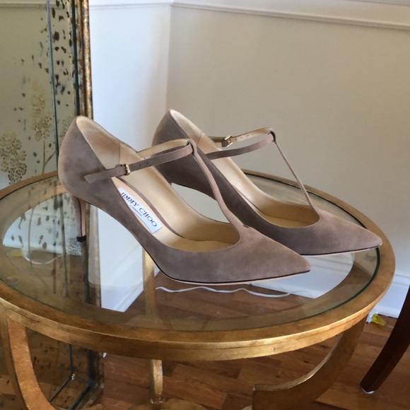 Jimmy Choo Suede T-Strap Heels - Picture 2 of 9